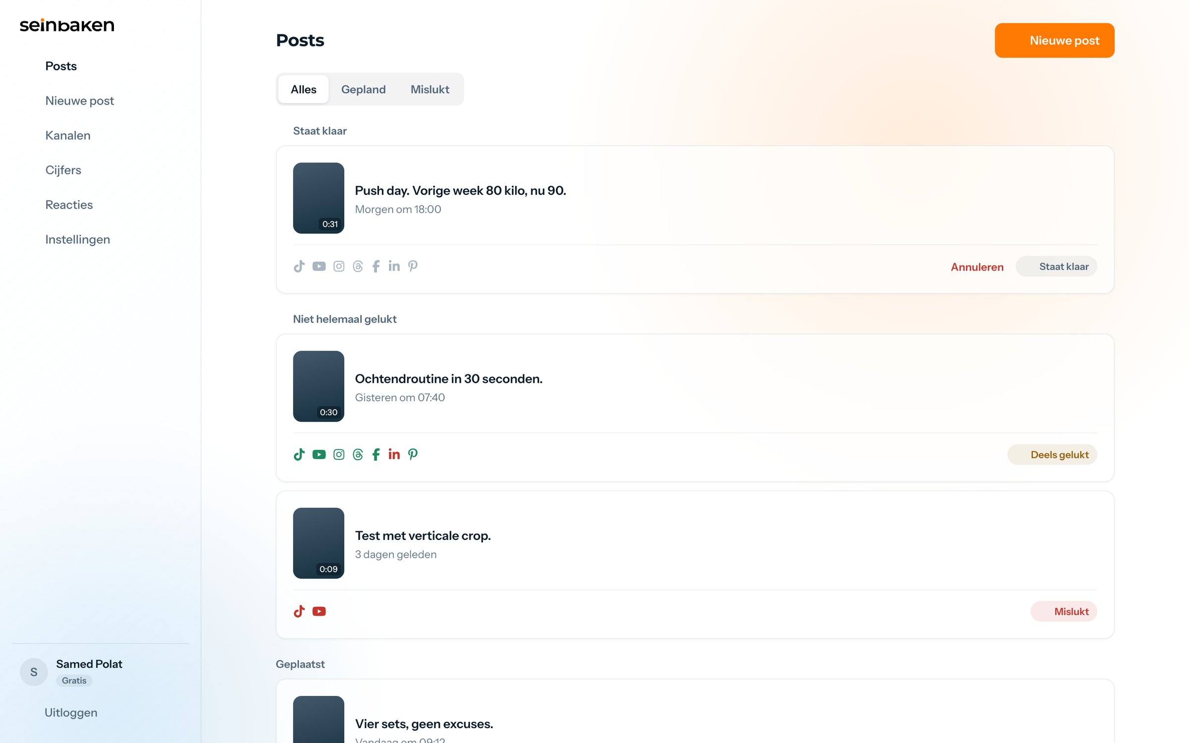 Overzicht van posts in de Seinbaken-webapp